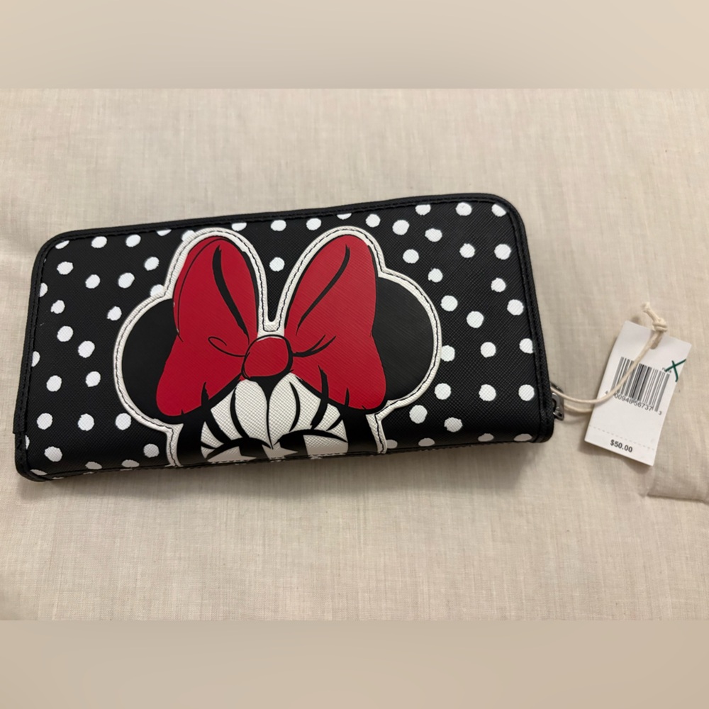 Disney Parks Minnie Mouse Polka Dot Loungefly Wallet Black  - NEW